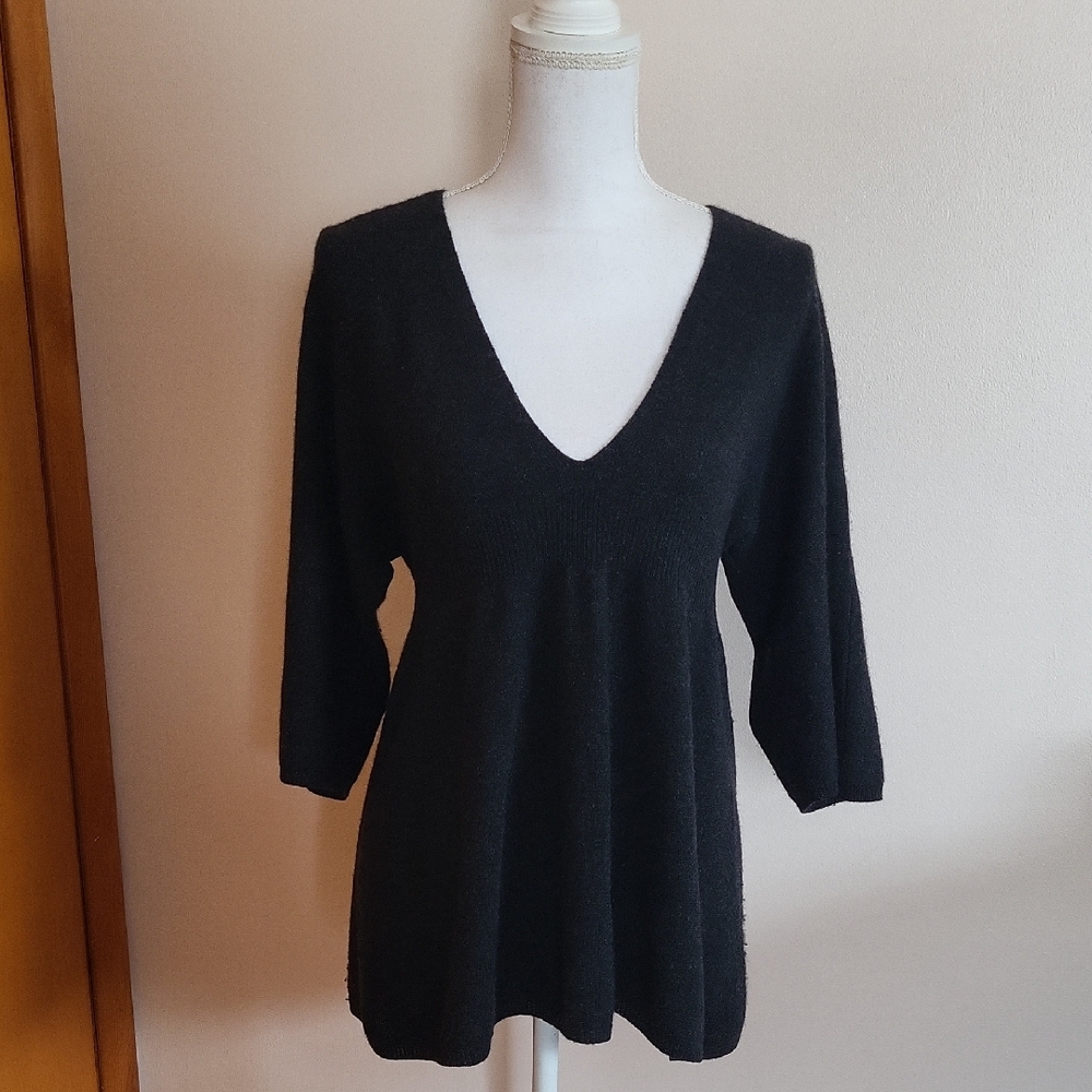 Vince V-Neck Babydoll Cashmere Sweater Dark Gray Size Large